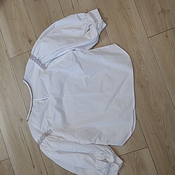 Madewell Embroidered Poplin Balloon Sleeve Top Blouse Cotton White Medium - Picture 6 of 9